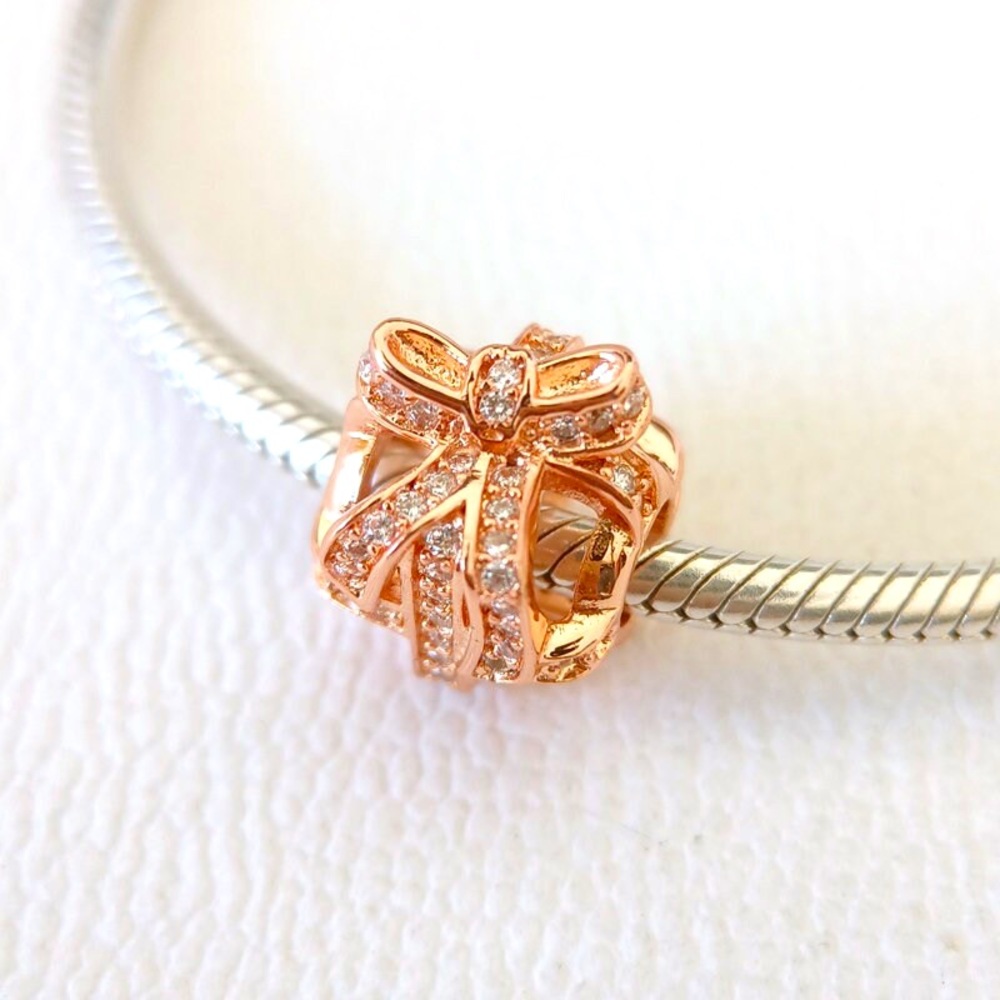 14k rose gold plated gift box charm from Pandora